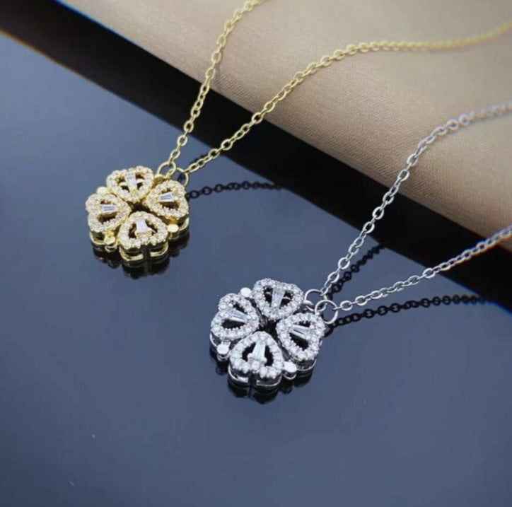 Flip-Style Leaf-to-Heart Clavicle Necklace