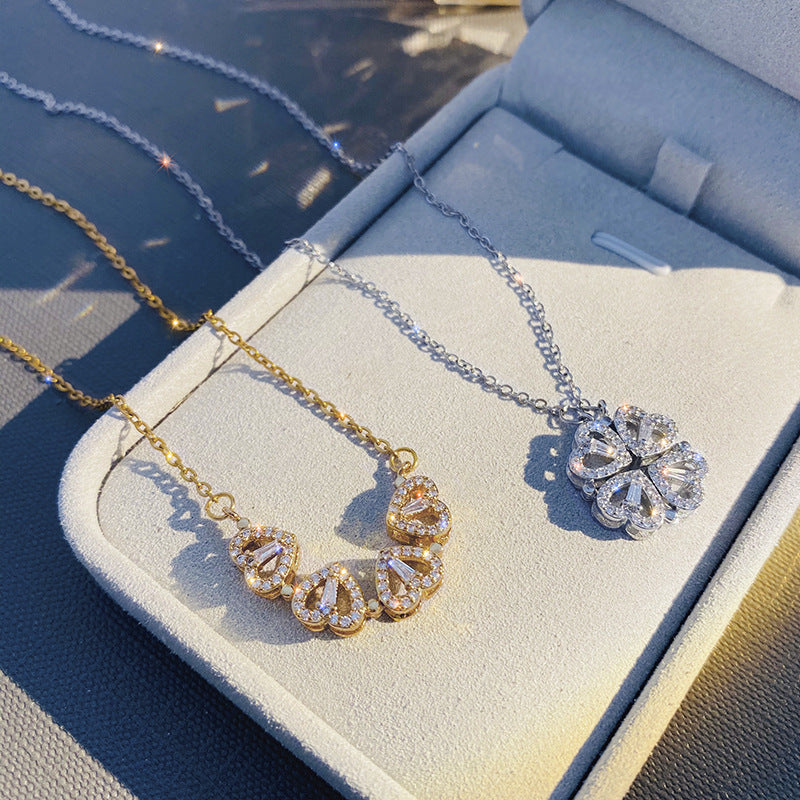 Flip-Style Leaf-to-Heart Clavicle Necklace