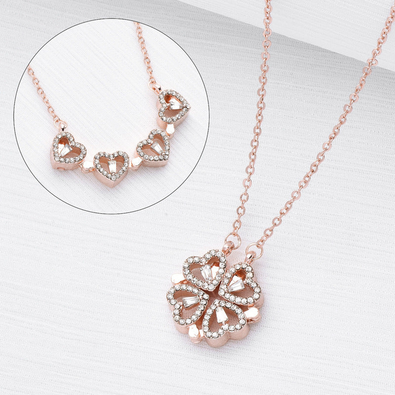 Flip-Style Leaf-to-Heart Clavicle Necklace